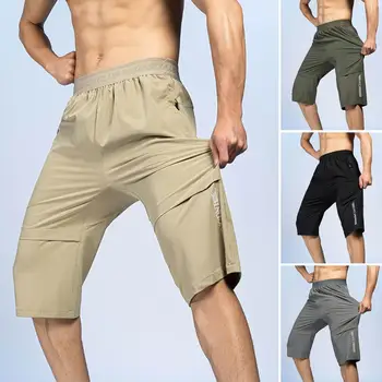 Летни мъжки къси панталони с джобове с цип, Гащички, Спортни облекла, бързо съхнещи панталони капри, опъната за тренировки във фитнеса, всеки ден къси панталони дантела