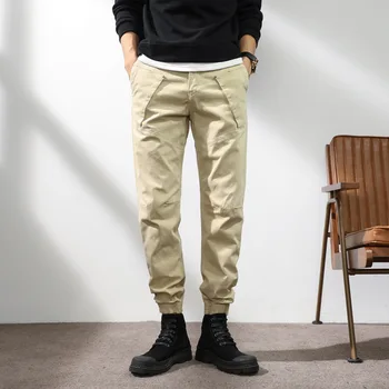 2023 Нови мъжки Корейски свободни Модни Ежедневни панталони са с голям джоб и утолщением