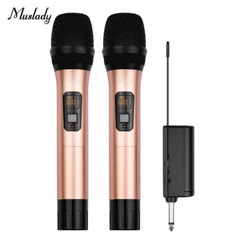 Безжичен микрофон система Muslady AD-231 UHF с двойно преносим кардиоидным микрофон и приемник, 16 канала за видео на живо
