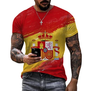 2023 Новият Годишен Унисекс Испански Флаг 3D Печат Мъжки Мъжка Тениска Y2K Мода Универсален Къс Ръкав Унисекс Кръгъл Отвор Отгоре