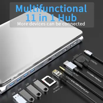 в 1 докинг станция Type C USB хъб 3.0 Сплитер многопортовый адаптер 4K, HDMI-съвместим RJ-45 SD / TF VGA PD за лаптоп MacBook iPad